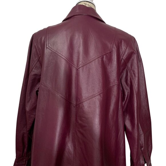 Vintage ROAMANS 80s Purple/Burgundy Leather Trench Coat Womens Size 14W - Picture 4 of 10